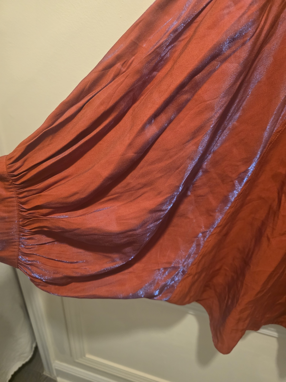Glam Rust Red Button-Front Women’s Blouse - Picture 3 of 5